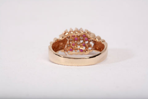 Ladies 14k Yellow Gold Ruby and Diamond Cluster Ring