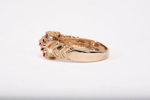 Ladies 14k Yellow Gold Ruby and Diamond Cluster Ring