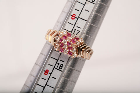 Ladies 14k Yellow Gold Ruby and Diamond Cluster Ring
