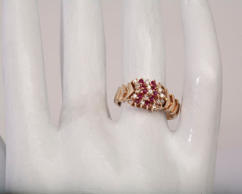 Ladies 14k Yellow Gold Ruby and Diamond Cluster Ring