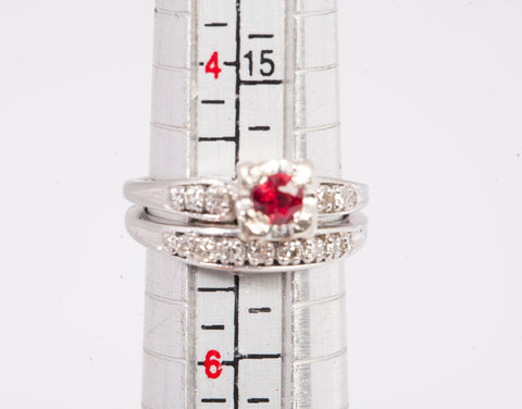 Vintage Ruby Diamond Accent 18k White Gold Soldered .15 tcw. Engagement Ring