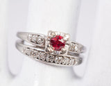 Vintage Ruby Diamond Accent 18k White Gold Soldered .15 tcw. Engagement Ring