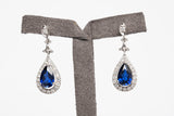 Ladies 10k White Gold Pear Shaped Sapphire & Diamond Drop Earrings