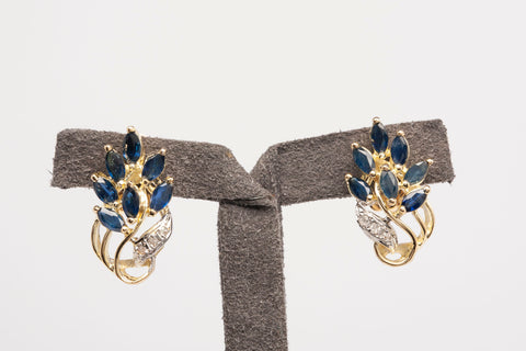 Ladies Sapphire & Diamond Accent 14k Yellow Gold Stud Earrings .030 CTW