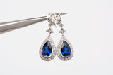 Ladies 10k White Gold Pear Shaped Sapphire & Diamond Drop Earrings