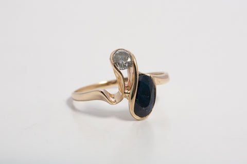 Ladies 14k Yellow Gold Sapphire & Diamond Ring Size 8