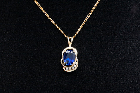 Gorgeous 10k Yellow Gold Blue Sapphire Diamond Accent Pendant .05CTW