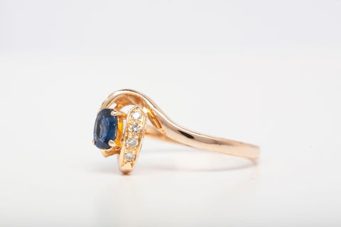 Ladies Sapphire 18k Yellow Gold Diamond Accent Ring .040CTW