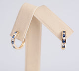 Ladies 18k Yellow Gold Sapphire & Diamond Huggie Hoop Earrings