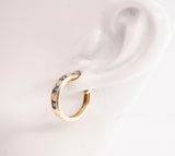 Ladies 18k Yellow Gold Sapphire & Diamond Huggie Hoop Earrings