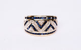 Ladies Blue Sapphire Diamond Wide Band 10k Yellow Gold Ring Size 7