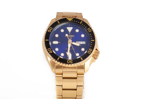 Gentlemens SEIKO Automatic 5 Sports Gold-Tone Stainless Steel Watch 43mm