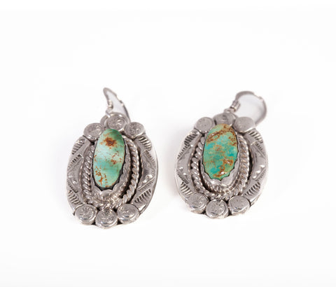 Ladies .925 Sterling Silver Navajo Turquoise Dangle Earrings