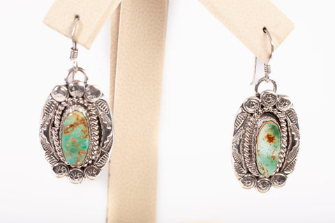 Ladies .925 Sterling Silver Navajo Turquoise Dangle Earrings