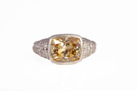 Ladies Sterling Silver .925 Bezel Citrine Ring Size 7