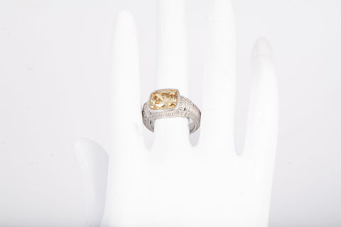 Ladies Sterling Silver .925 Bezel Citrine Ring Size 7