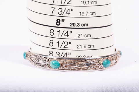 Vintage Ladies Indonesian Green Turquoise Bangle .925 Sterling Silver