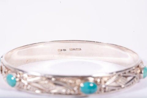 Vintage Ladies Indonesian Green Turquoise Bangle .925 Sterling Silver