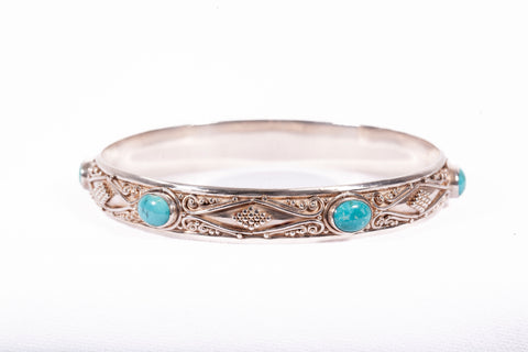 Vintage Ladies Indonesian Green Turquoise Bangle .925 Sterling Silver