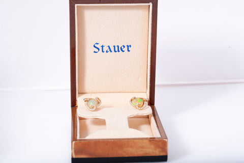 STAUER 14k Yellow Gold Opal & Diamond Accented Clip on Earrings 0.84CTW