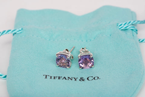 Authentic Tiffany and Co Sterling Silver Amethyst Sparklers Stud Earrings