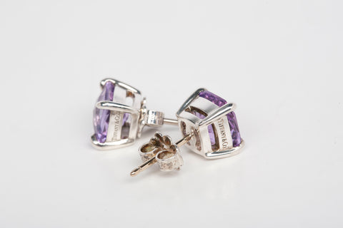 Authentic Tiffany and Co Sterling Silver Amethyst Sparklers Stud Earrings