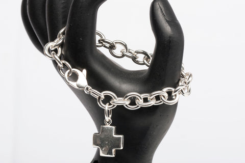 Authentic Tiffany & Co. .925 Sterling Silver Roman Cross Bracelet 6.5"