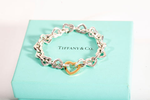 Authentic Tiffany & Co Heart Link 2-tone Sterling Silver & 18k Yellow Gold Bracelet