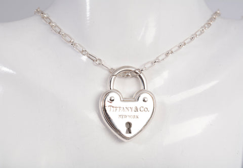 Authentic Tiffany & Co. .925 Sterling Silver Heart Lock Pendant Necklace 26"