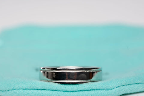 Authentic Tiffany & Co. Men's Milgrain Wedding Ring Platinum .950 6MM