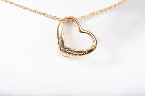 Authentic Tiffany & Co. 18k Yellow Gold Elsa Peretti Open Heart Pendant Necklace
