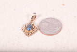 Ladies 14k Yellow Gold Blue Topaz Filigree Pendant