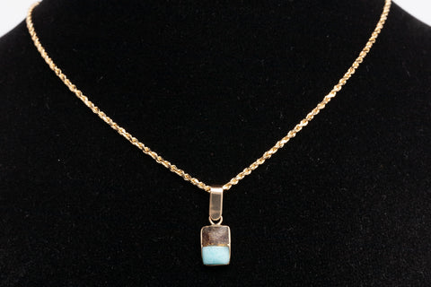 Small Square Turquoise Pendant 14k Yellow Gold
