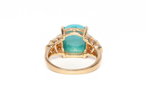 Gorgeous Turquoise 14k Yellow Gold Statement Ring w/ Diamond Accents .100 CTW - Size 6.5