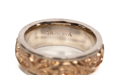 14k Two-Tone Engraved Wide Band Size 6.25