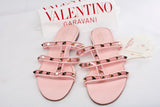 Authentic Valentino Pink Garavani Rockstud T-Strap Flat Sandal Size 8