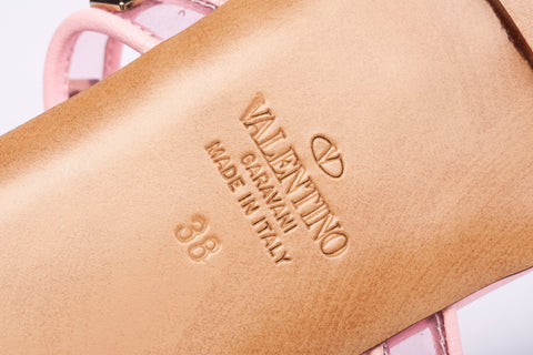 Authentic Valentino Pink Garavani Rockstud T-Strap Flat Sandal Size 8