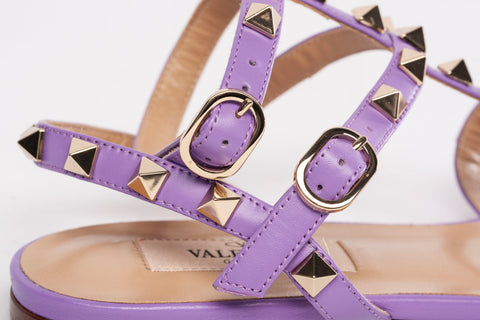 Authentic Valentino Purple Garavani Rockstud Calfskin Sandal with Straps Size 7.5