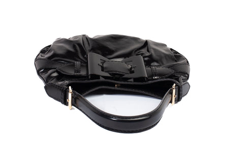 Authentic Black Gucci Dialux Queen Bow Hobo Bag