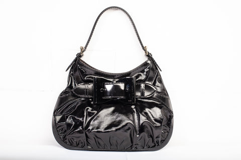 Authentic Black Gucci Dialux Queen Bow Hobo Bag