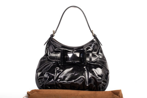 Authentic Black Gucci Dialux Queen Bow Hobo Bag