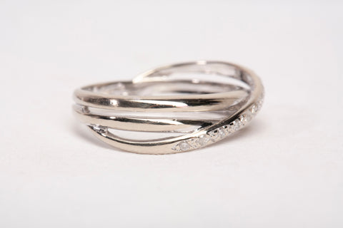 Ladies 14k White Gold Diamond Crossover Half Eternity Wedding Band Ring