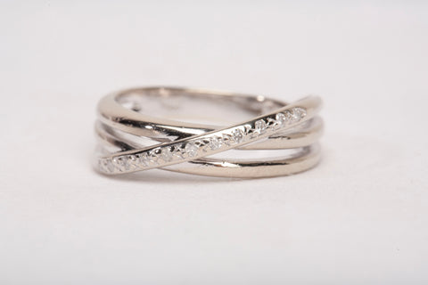 Ladies 14k White Gold Diamond Crossover Half Eternity Wedding Band Ring