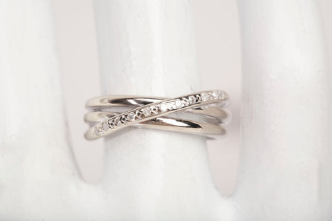Ladies 14k White Gold Diamond Crossover Half Eternity Wedding Band Ring