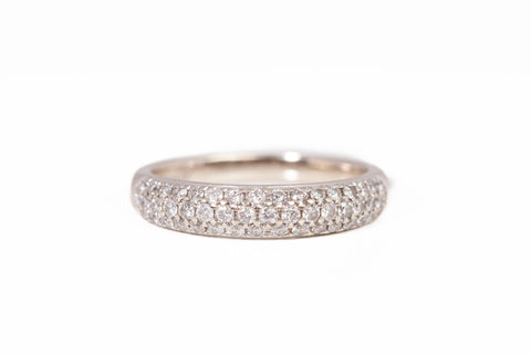 14k White Gold Triple Diamond Pave Half Circle Wedding Band