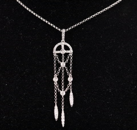 Ladies 18k White Gold Diamond Chandelier Pendant Necklace