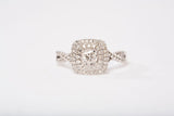 Ladies 10k White Gold Double Halo Diamond Cushion Frame Engagement Ring