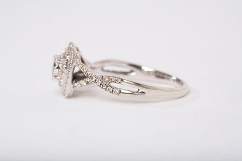 Ladies 10k White Gold Double Halo Diamond Cushion Frame Engagement Ring