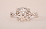 Ladies 10k White Gold Double Halo Diamond Cushion Frame Engagement Ring