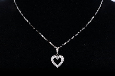Ladies 14k White Gold Heart Diamond Necklace